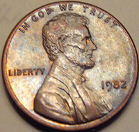 82 SM DT ZN TONED BLUE LINCOLN CENT
