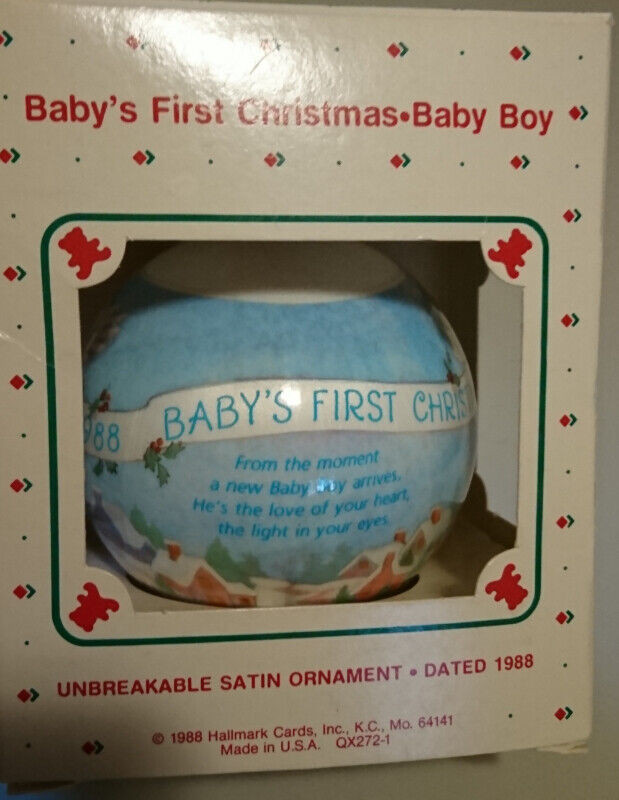 Vintage 1988 Hallmark Baby's First Christmas - Baby Boy Ornament in Arts & Collectibles in Oshawa / Durham Region