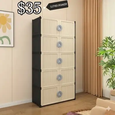 5-Tier Modular Storage Cabinet – 150cm High Space-Saving Organizer with Ribbed Doors and Easy-Pull H...