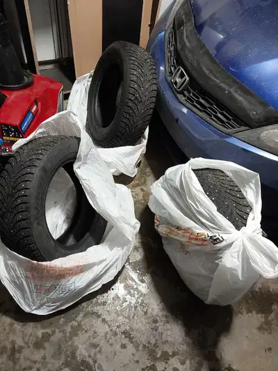 3 tires, studded. 4th one had a flat. Bought new tires. Good for spares or enough tread for another...