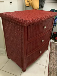 Beautiful vintage red wicker dresser,,, hall table tc..