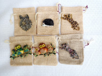 Wolf, Hedgehog, Leopard, Owls rhinestone Broach Pins +gift bags!