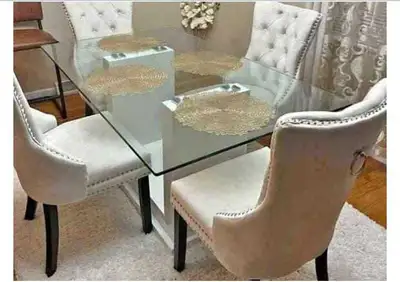 Glass Dining Table with 4 Chairs, View more