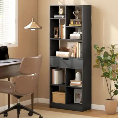 Tall Bookshelf with Drawer, Freestanding Bookcase, View more
