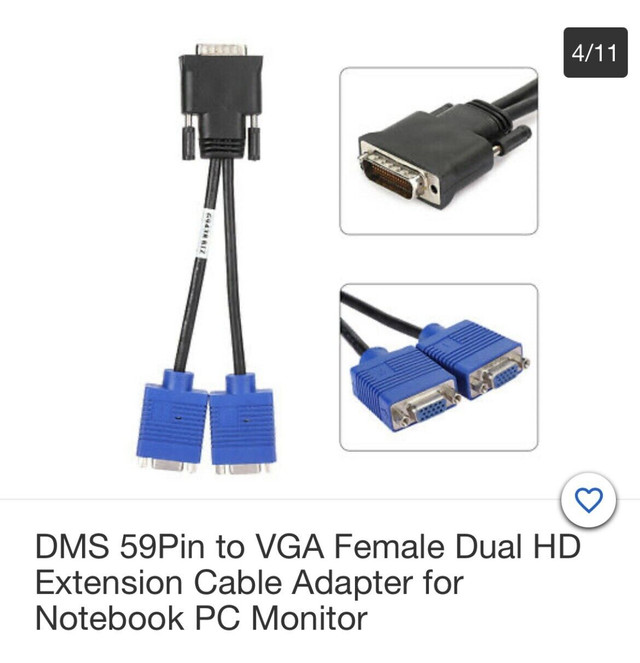 DMS 59 pin to VGA Female Dual HD Extension Cable Adapter  in Cables & Connectors in North Bay - Image 3