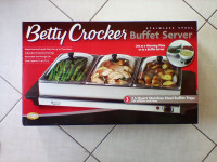 NEW Betty Crocker Stainless Steel Buffet Server 3 Trays w Lids