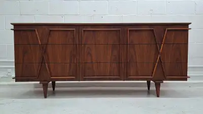 Refinished mid-century walnut dresser / sideboard / credenza , View more