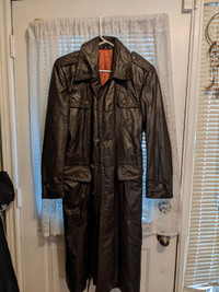 men leather long coat size m