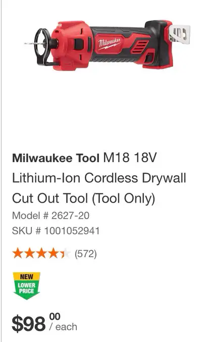 Milwaukee Tool M18 18V Lithium-Ion Cordless Drywall Cut Out, View more