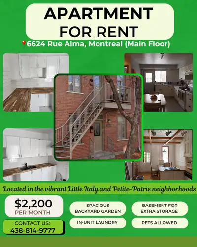 FOR RENT: 6624 Rue Alma, Montreal (Main Floor)