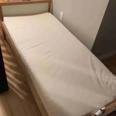 Offering an Ikea Sniglar toddler bed frame with foam mattress for $20 cash. Railing is missing but o...