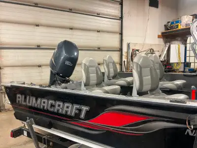 17'5" aluminum fishing boat 150 Yamaha outboard engine 24volt minkotta bow mount trolling motor 2 li...
