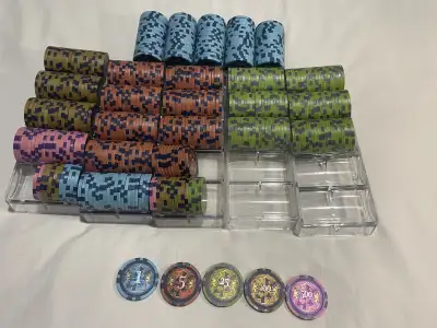 Like new! Only used 1 time!!! Elevate your poker nights with this expansive 499-piece poker chip set...