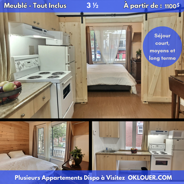 APPARTEMENTS - MEUBLÉ TOUT INCLUS 1 CHAMBRE 3 1/2 LIMOILOU