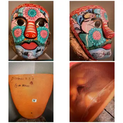 Price is after each pot. MEXICAN FOLK ART PAINTED TERRACOTTA CLAY PLANT HOLDER SIGNED 5" X 5.5" ALEJ...