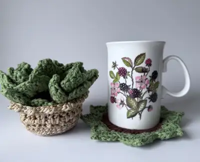 Handmade Crochet Succulent Coaster Set with Basket - $15 , View more