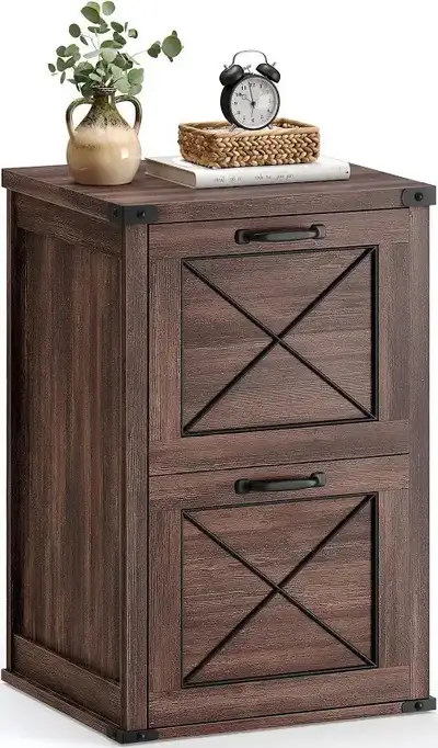 14.7”x15.7”x27” Filing Cabinet with 2 File Drawers, Maroon Brown, View more