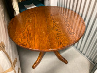 Solid Oak Table and Press Back Chairs