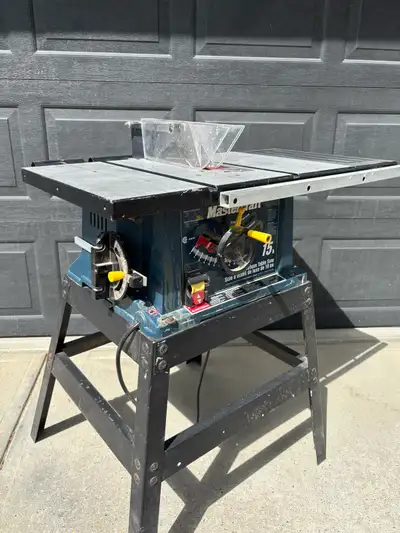 Mastercraft 10 inch 15 amp table saw on a stand. We losr the fence, so we just clamped a board to ge...