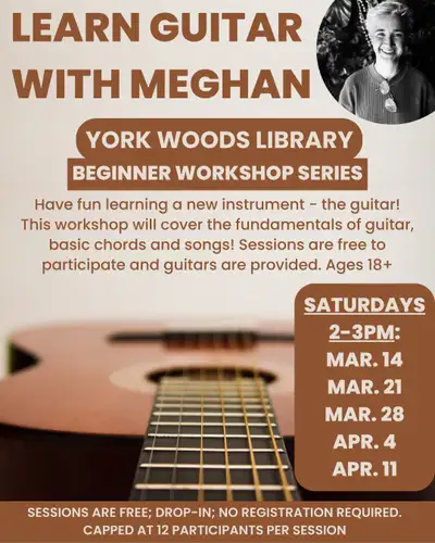 Learn Guitar With Meghan! This free beginner guitar workshop series will be at York Woods Library ev...