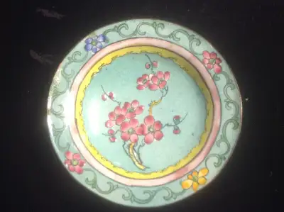 Antique Flower Chinese Canton Enamel Copper Plate, View more