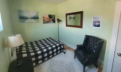 Private clean furnished room available in downtown Squamish. Shared kitchen, living area, bathrooms....