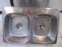 Stainless Steel Double Sink With Prefab Plumbing Inserts LikeNew