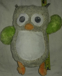 Plush Grey/White/Green Baby Toy Owl with Rattle Inside
