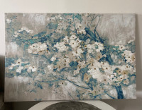 Wall Print blues white turquoise apple blossoms 