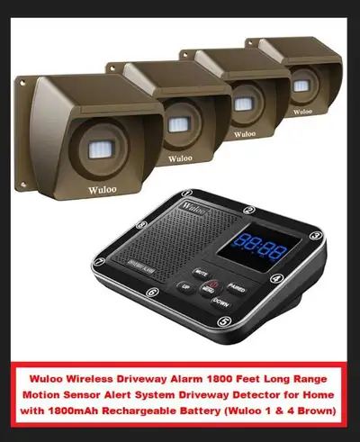 (NEW) Wireless Driveway Alarm 1800’ Long Range Motion Sensors 4, View more