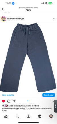 Yeezy x GAP Navy Blue Sweat Pants L $180
