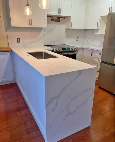Premium White Quartz Kitchen Countertops &Backsplash✅, View more