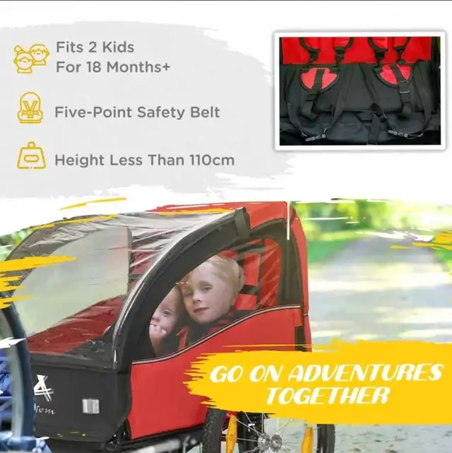 3 in 1 Aosom Double Seat Bike Trailer in Kids in Edmonton - Image 3