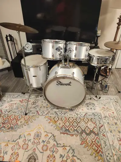 5 pc. Stewart drums by Pearl, hardware, cymbals., View more