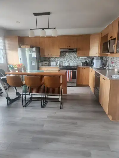 Logement haut triplex, récemment rénové, très moderne, Cuisine avec ilot central et lave vaisselle....