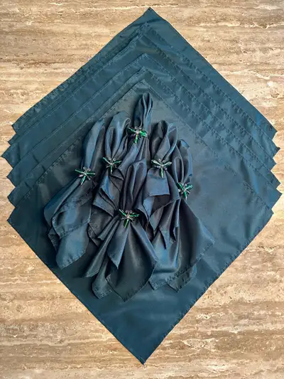 12 Napkins & Blue Green Silver Butterfly Dragonfly Napkin Ring, View more