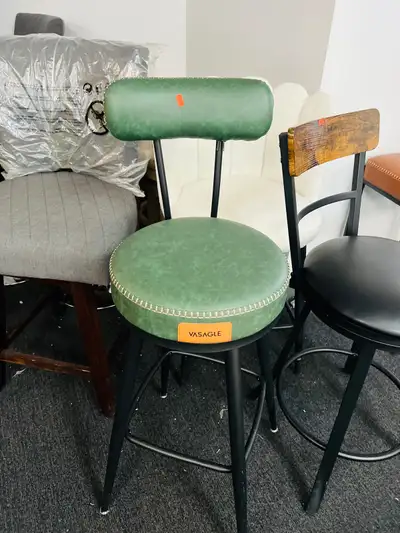 Mid-Century Modern 30" Height Swivel Bar Stools Faux Leather Bac, View more