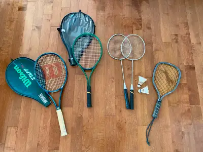 Raquettes 1 Tennis Wilson High Beam serie 1 Tennis Bolin 1 Squash Slagenzger 2 de Badminton avec 2 v...