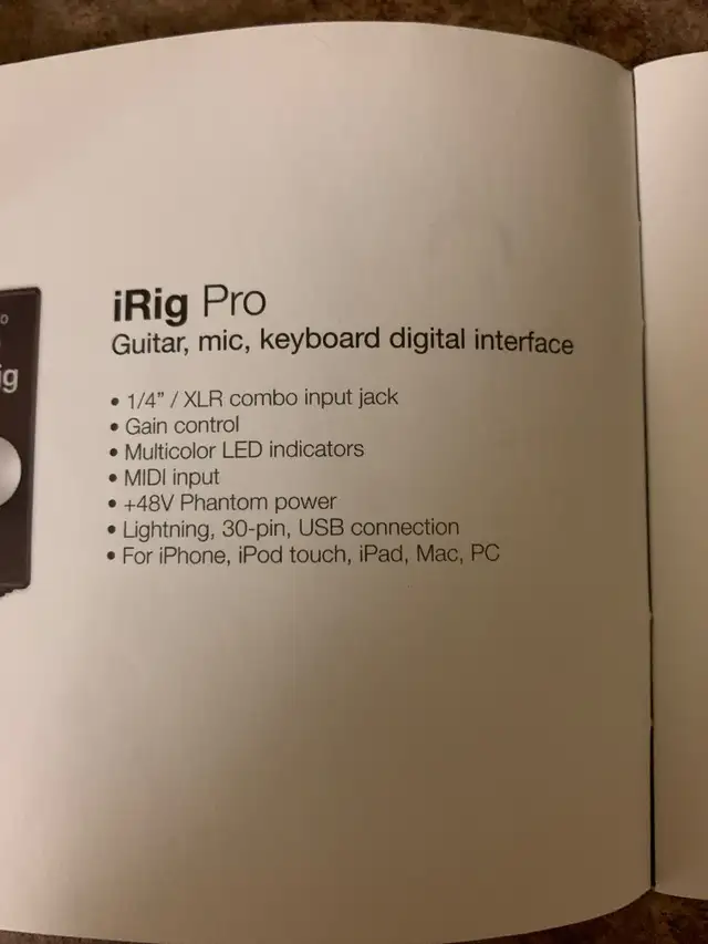 iRig pro audio MIDI interface for Mac/PC IOS android IK multimed65157321006593121