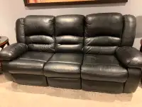 Black Top Grain 100% Leather Reclining Sofa and Love Seat