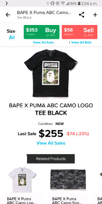 Bape X Puma ABC camo size S black