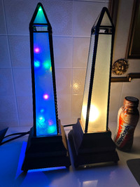 Pair of Vintage Stained Glass Lamps with Creative Hobbies Cords