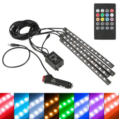 Car Atmosphere LED Lights 4 x 12 SMD LED Strips (1 for each footwell) Each strip has a long cable fo...