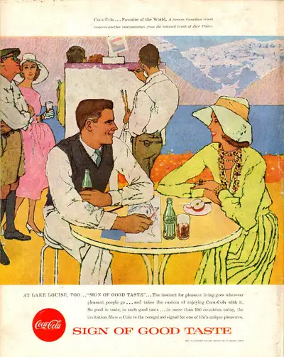 1957 large  magazine ad for Coca Cola at Lake Louise, View more