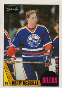MARTY McSORLEY … 1987-88 O-Pee-Chee ROOKIE … RAW + PSA 8, 9=$150