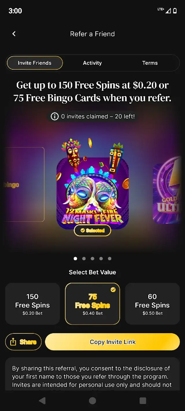 looking to win $ or free spins from Betty casino look no further