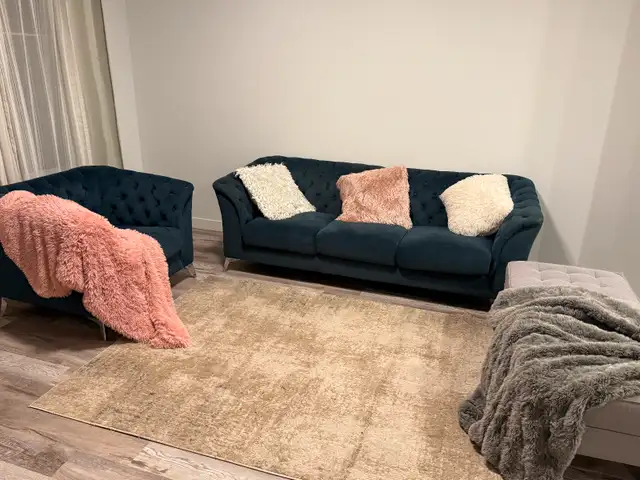 Beautiful blue sofas and grey ottoman for sale!! in Couches & Futons in Edmonton - Image 2