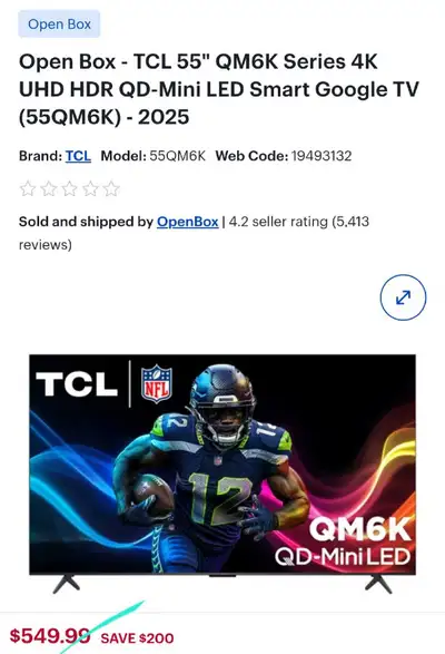 (2025) TCL 55-Inch QM6K Series QLED 4K Smart QD-Mini LED TV, View more