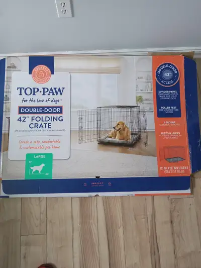 42" Folding Dog crate with double doors and divider panel, View more