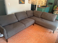 Sectional Couch - Grey, Modern, Linen-Like Fabric